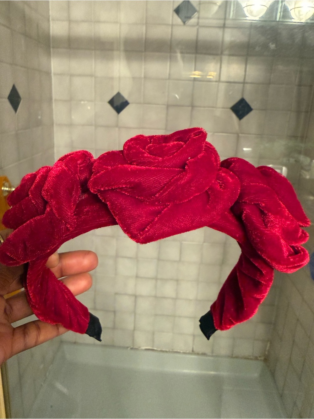 Red Velvet Rose Headband - Women Accessories